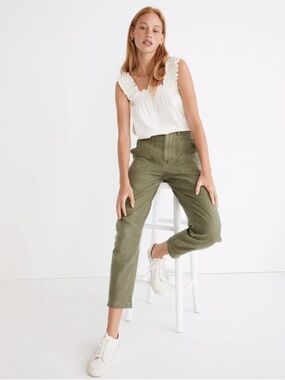Madewell Griff Fatigue Cargo Pants High Rise Tapered Olive 27 Tall